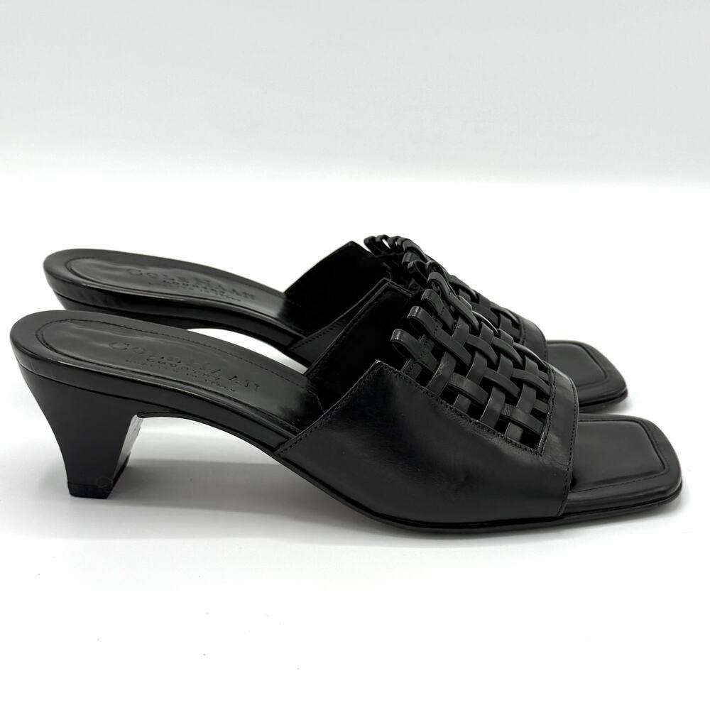 Cole Haan Kalista Black Woven Leather Mule Sandals Kitten Heel Size 5B Italy - Picture 5 of 10